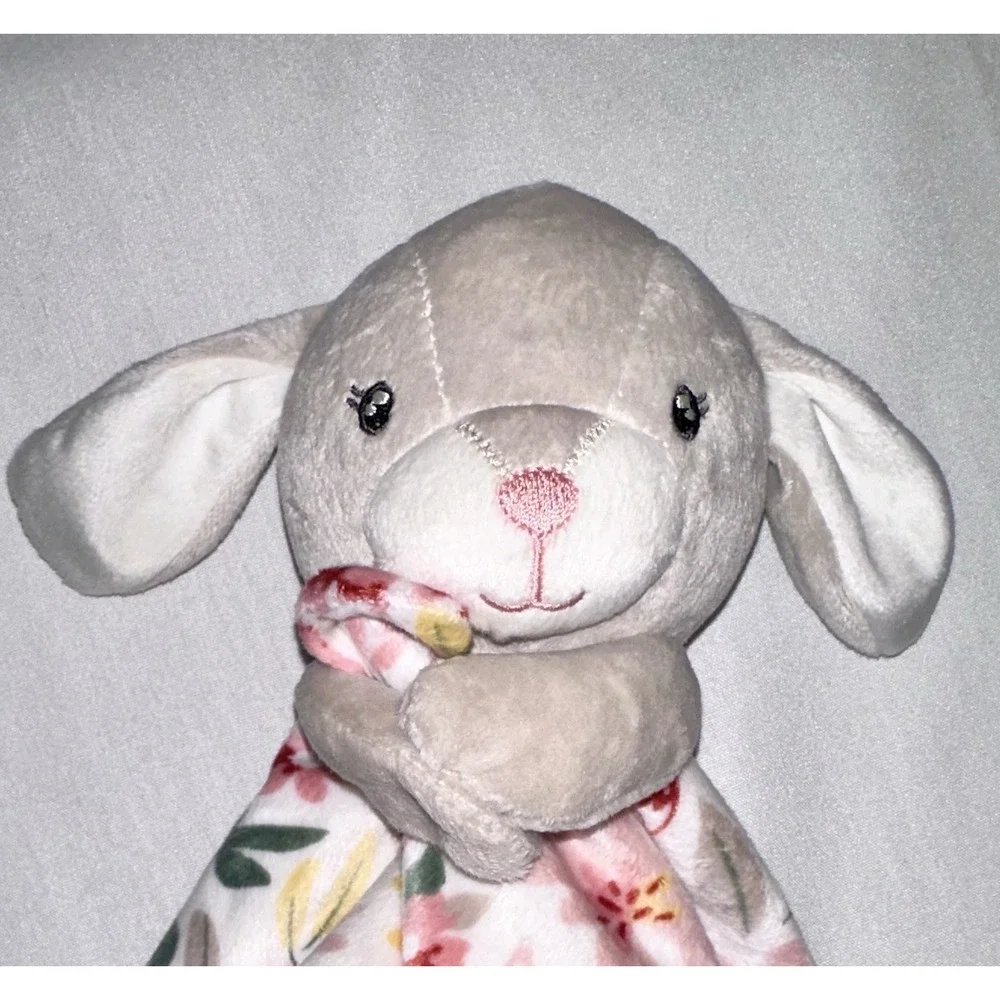 GERBER Modern Moments Baby Plush Gray Bunny‎ Lovey Floral Security Blanket